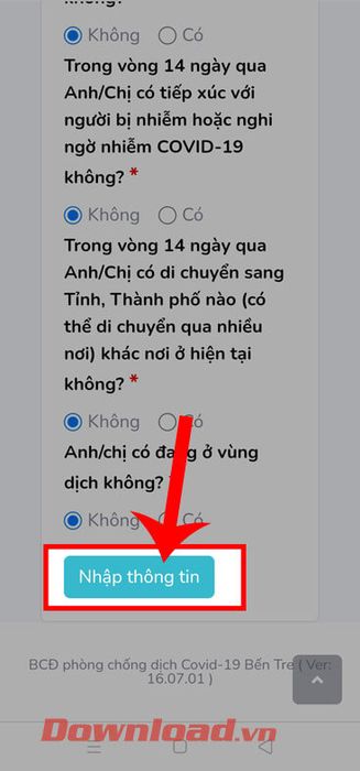 Chạm vào nút Nhập thông tin