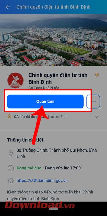 Nhấn vào nút Quan tâm