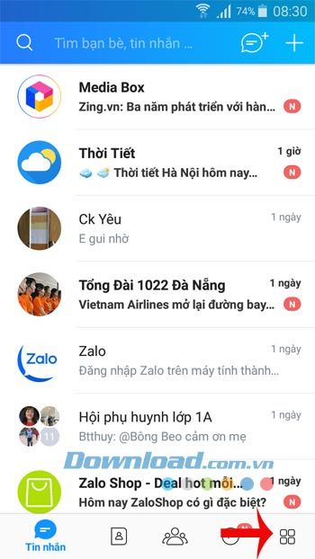 Giao diện chính của Zalo