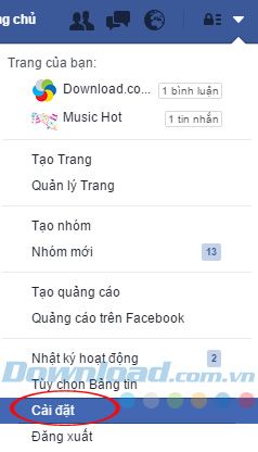 Vào phần Cài đặt trên Facebook