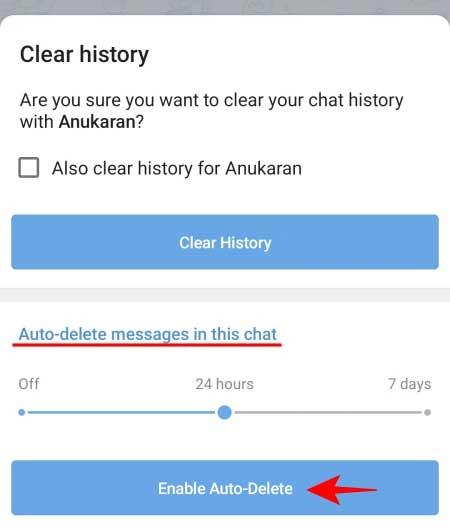 Bật tính năng tự động xóa tin nhắn trên Telegram