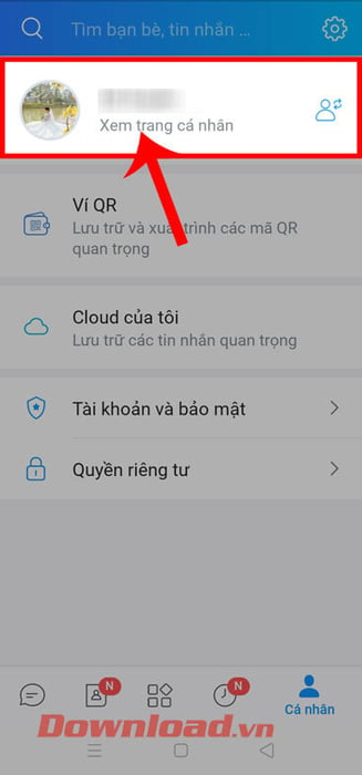 Nhấn vào tài khoản Zalo.