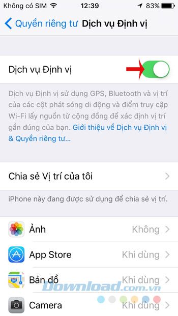 Bật định vị vị trí