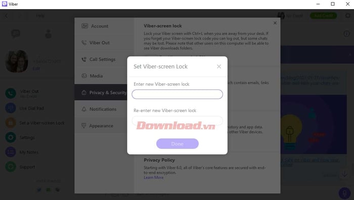 Tính bảo mật của Viber