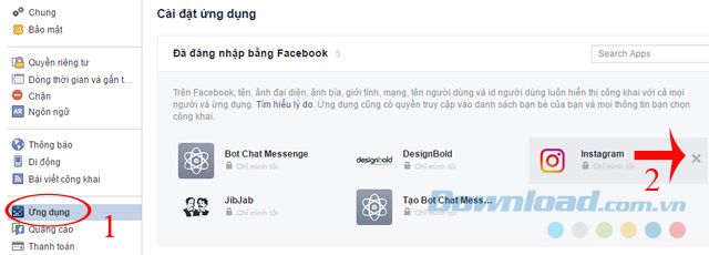 Tắt liên kết ứng dụng với Facebook