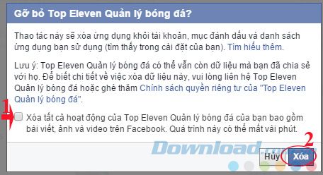 Xác nhận gỡ bỏ ứng dụng trên Facebook