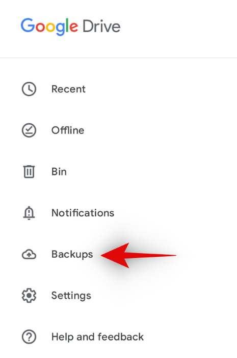Chọn Backups trên Google Drive