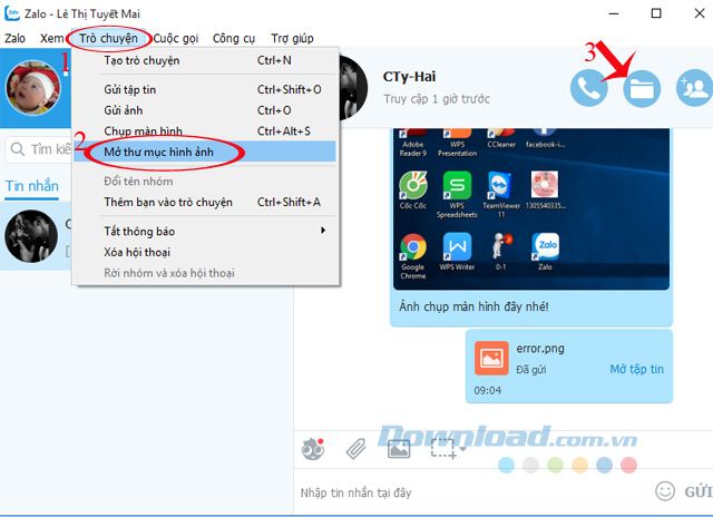 Mở thư mục hình ảnh trên Zalo