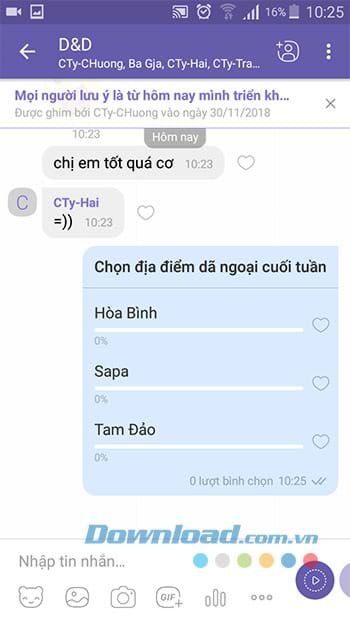 Thành công khi tạo bình chọn trên Viber