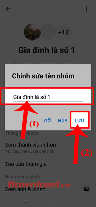 Nhập tên mới cho trò chuyện nhóm