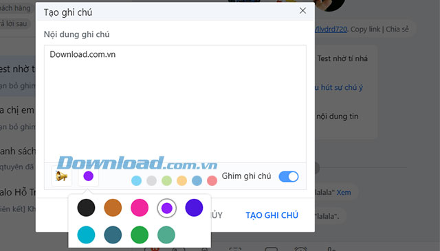 Chọn màu sắc cho ghi chú nhóm trên Zalo