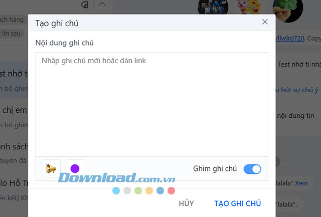 Nhập nội dung cho ghi chú nhóm