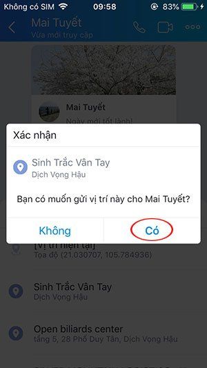 Xác nhận việc gửi vị trí