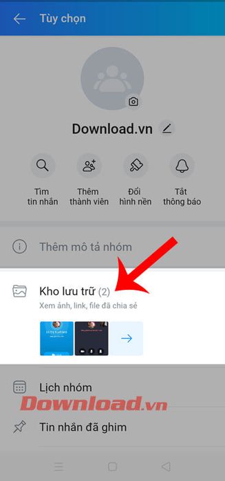 Chọn mục Kho dữ liệu