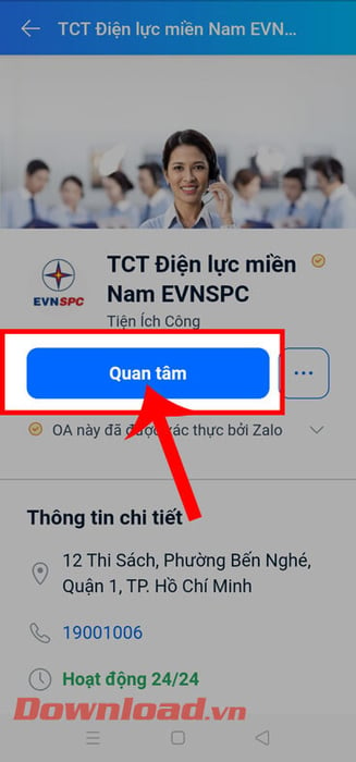 Bấm vào nút Quan tâm