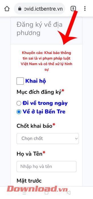 Điền thông tin cần thiết