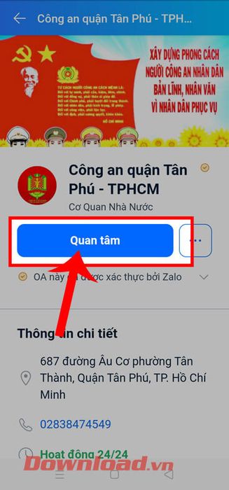 Chạm vào nút Quan tâm