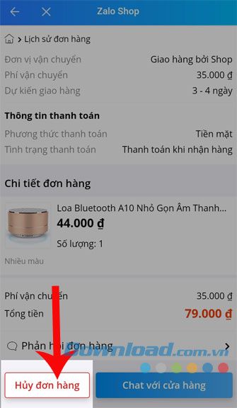 Chạm vào Hủy đơn hàng