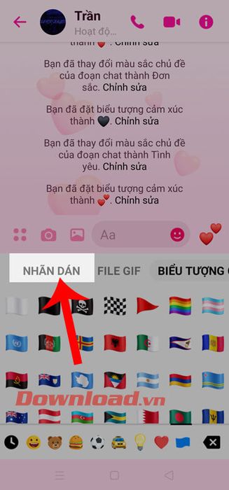 Chọn mục Nhãn dán