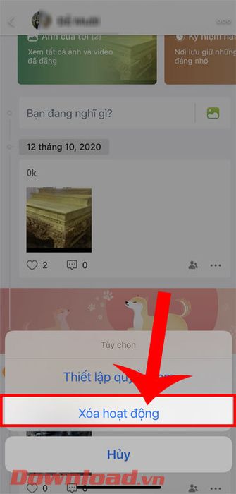 Nhấn vào mục Xóa hoạt động