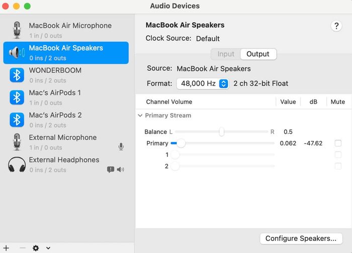 Ứng dụng Audio MIDI trên macOS