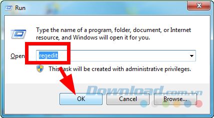 Nhập regedit và nhấn OK