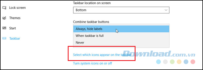 Chọn biểu tượng nào hiển thị trên thanh Taskbar.