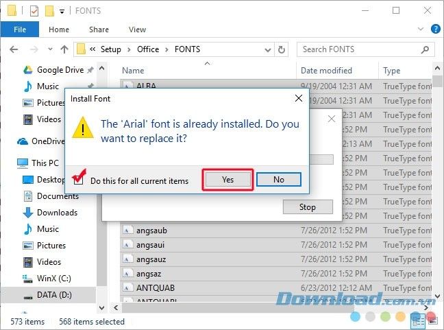 Ghi đè lên các font đã tồn tại trên máy tính