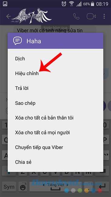 Chỉnh sửa tin nhắn Viber trên Android