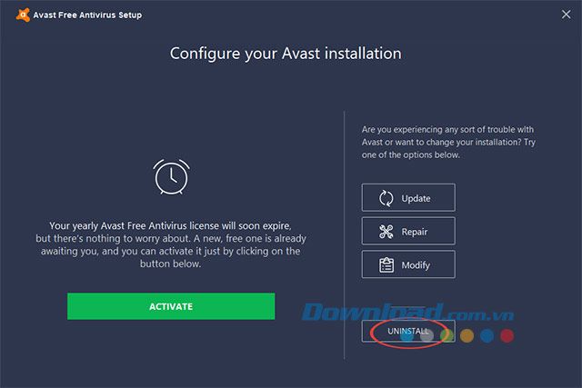 Gỡ cài đặt Avast Free Antivirus