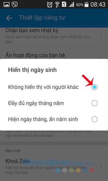 Tuỳ chọn hiển thị ngày sinh