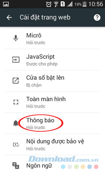 Cấu hình thông báo