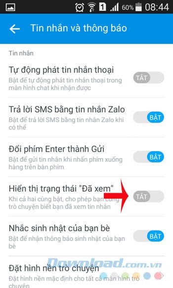 Tắt chế độ hiển thị trạng thái Đã xem