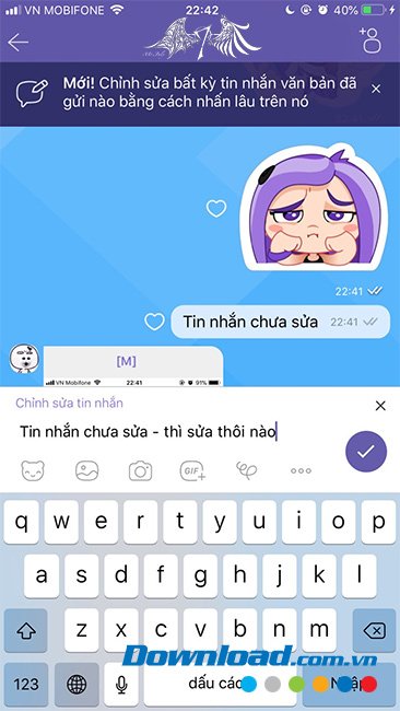 Chỉnh sửa lại nội dung tin nhắn trên Viber