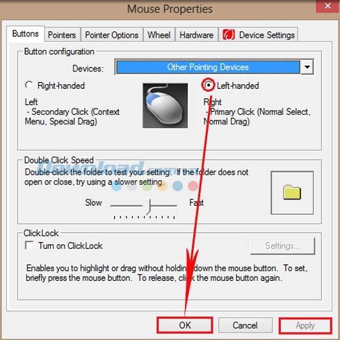 Hướng dẫn cài đặt chuột cho người dùng thuận tay trái