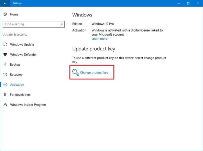 Thay đổi khóa sản phẩm của Windows 10