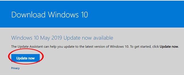 Tải bản cập nhật Windows 10 May 2019