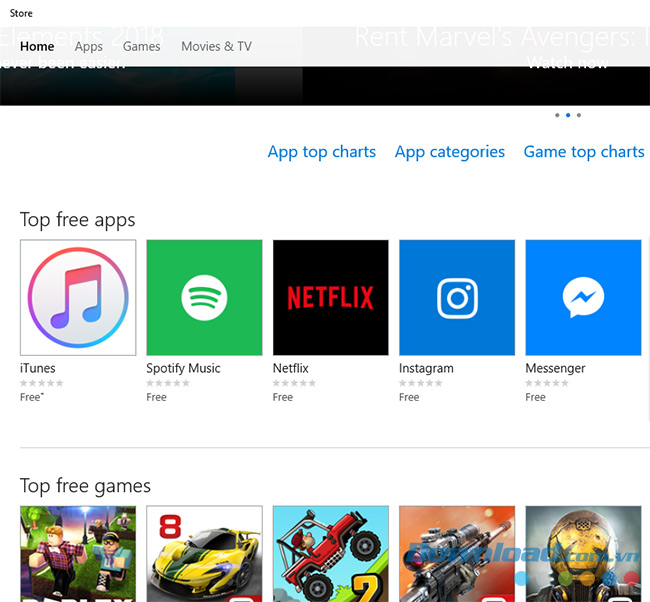 Giao diện Store trên Windows 10
