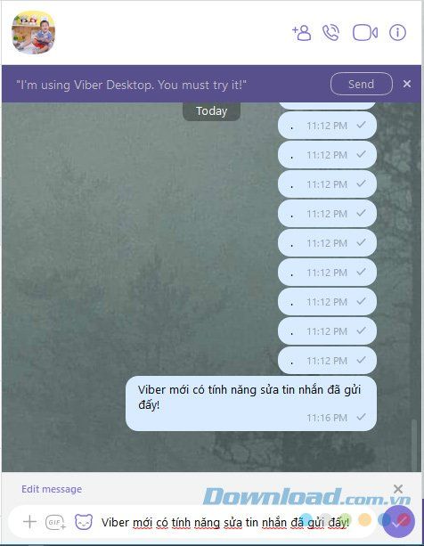 Chỉnh sửa lại tin nhắn Viber đã gửi