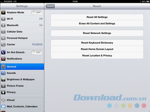 Định dạng lại iPad trong mục Cài đặt