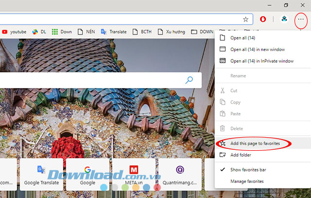 Thêm trang web vào bookmark trên Microsoft Edge Chromium