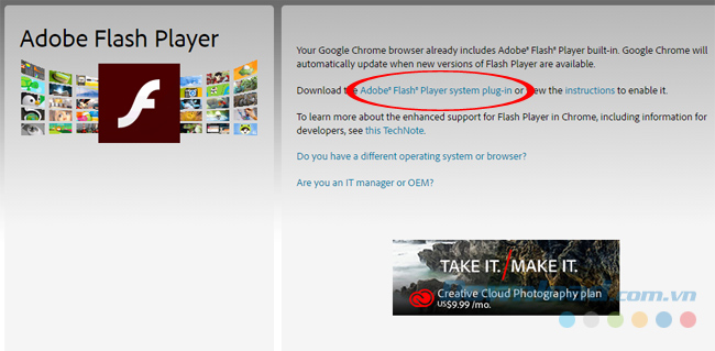 Trang chủ chính thức của Adobe Flash Player