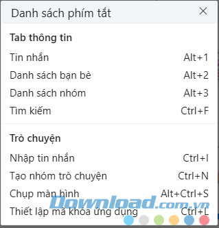 Danh sách phím tắt