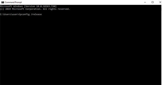 Sử dụng lệnh ipconfig / release