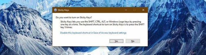 Sử dụng phím Shift để bật Sticky Key