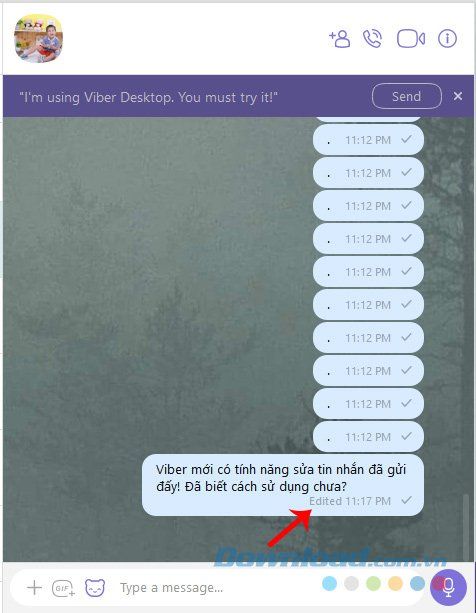 Gửi tin nhắn Viber sau khi chỉnh sửa