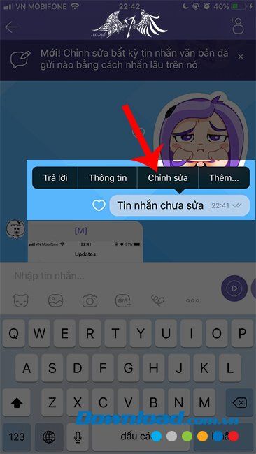 Chọn tin nhắn Viber cần chỉnh sửa