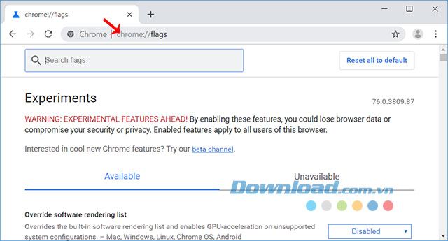 Nhập chrome://flags vào thanh địa chỉ