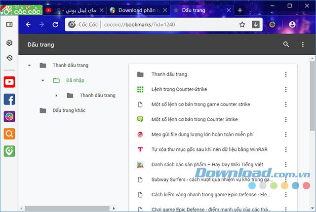 Thư mục dấu trang trên trình duyệt Cốc Cốc