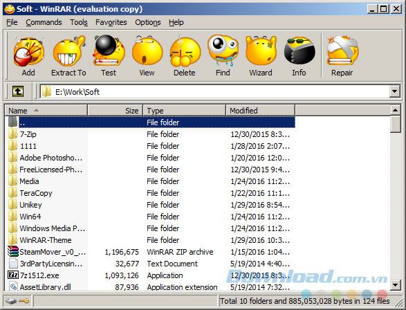 Giao diện của WinRAR đã được thay đổi